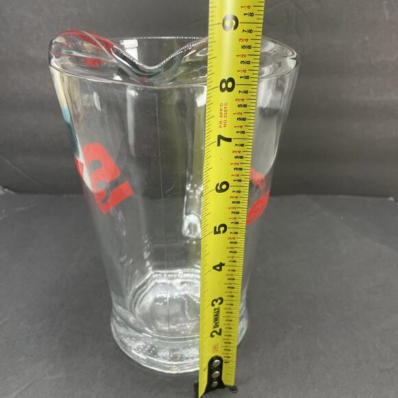 Snap-On Tools Logo clear Glass 9 inch tall Beer Pitcher Heavy Red Logo - Picture 5 of 5